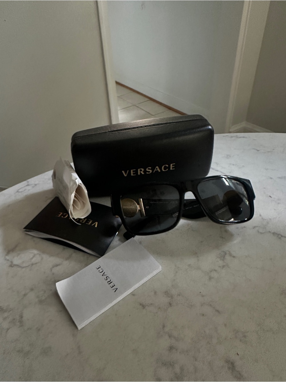 Versace Black Square Sunglasses with Logo Accents